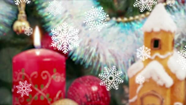 Рождественские Украшения Снежинки Анимации Фон — стоковое видео