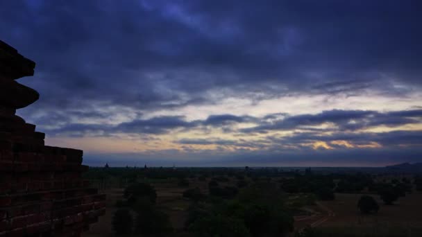 Пейзаж Храмами Багане Восходе Солнца Мьянма Бирма Timelapse — стоковое видео