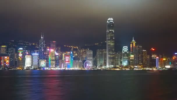 Éjszaka Fényshow Hong Kongban Victoria Harbour Hong Kong Central Nagyítás — Stock videók
