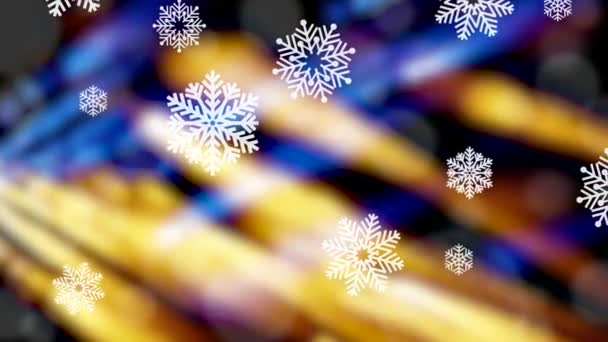 Winter Kerst Kleurrijke Achtergrond Met Beweging Van Witte Sneeuwvlokken — Stockvideo