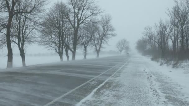 Auta Jedoucí Zimní Silnici Blizzardu — Stock video