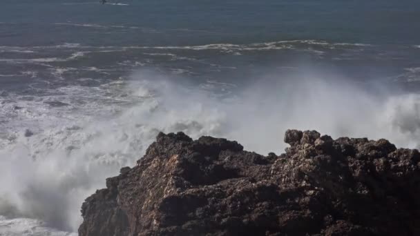 Hautes Vagues Brisant Sur Les Rochers Littoral — Video