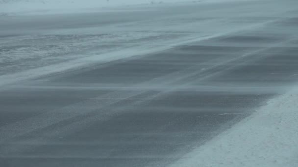 Landschap Met Winterweg Bij Sneeuwstorm — Stockvideo