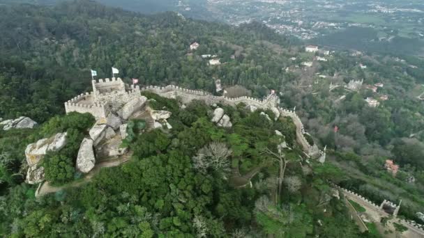 Luftaufnahme Von Castelo Dos Mouros Oder Maurische Burg Mauren Sintra — Stockvideo