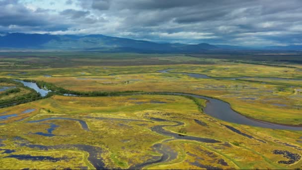 Vista Aérea Delta Rio Avacha Baía Avacha Península Kamchatka Rússia — Vídeo de Stock