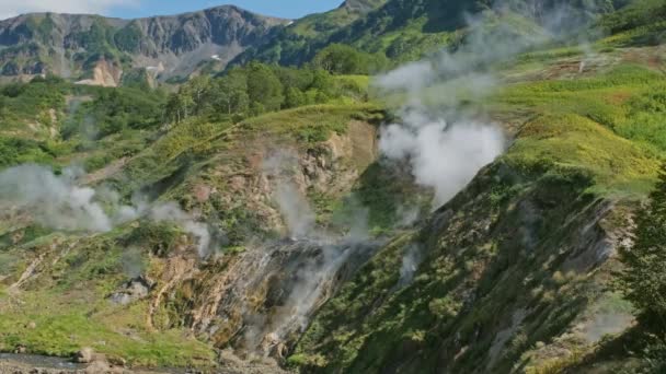 Warme Bronnen Fumarolen Beroemde Vallei Van Geisers Kamtsjatka Schiereiland Rusland — Stockvideo