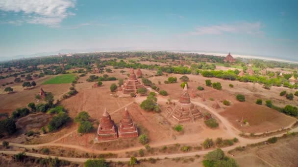Voando Sobre Templos Bagan Myanmar Birmânia — Vídeo de Stock