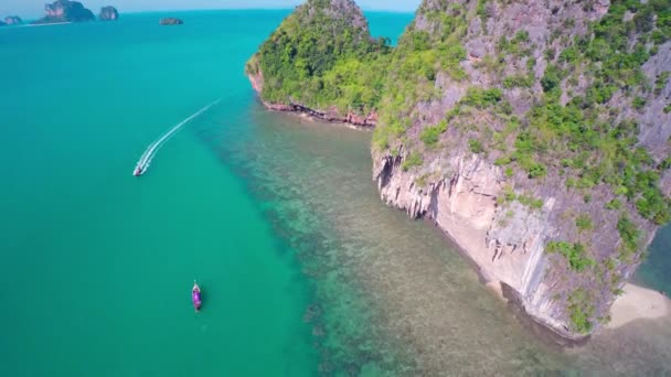 Tropikal Plajda Pranang Plajı Hava Manzarası Kayalar Krabi Tayland — Stok video