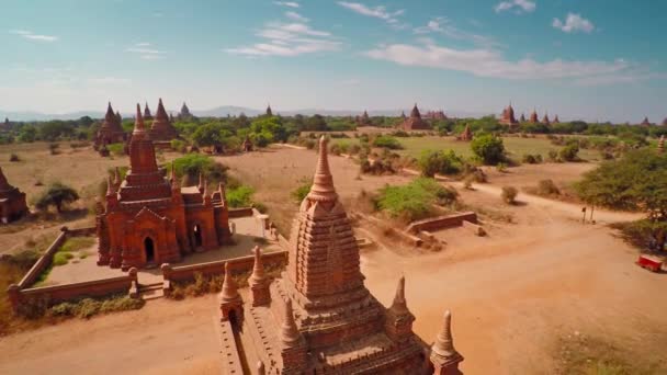 Volando Sobre Los Templos Bagan Myanmar Birmania — Vídeos de Stock