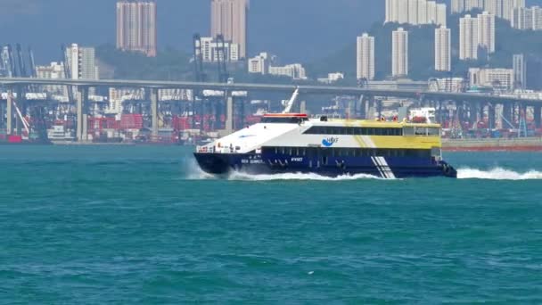 Hong Kong Chine Février 2016 Bateau Grande Vitesse Dans Port — Video