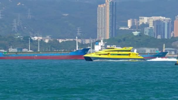 Hong Kong China Febrero 2016 Barco Ferry Alta Velocidad Puerto — Vídeo de stock