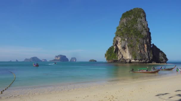 Boten Tropisch Strand Pranang Strand Rots Krabi Thailand — Stockvideo
