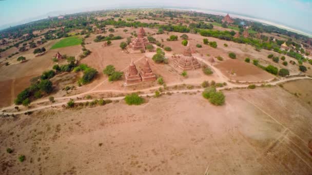 Voando Sobre Templos Bagan Myanmar Birmânia — Vídeo de Stock