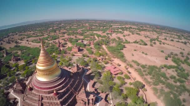 ミャンマー ビルマ バガン島のDhamma Pagodaと寺院を飛ぶ — ストック動画
