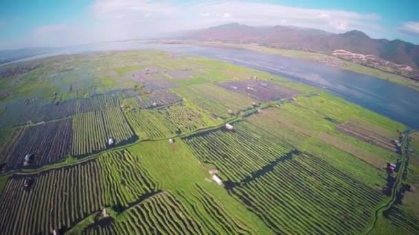 ミャンマー ビルマ のインレー湖に浮かぶ庭園を飛ぶ4K — ストック動画