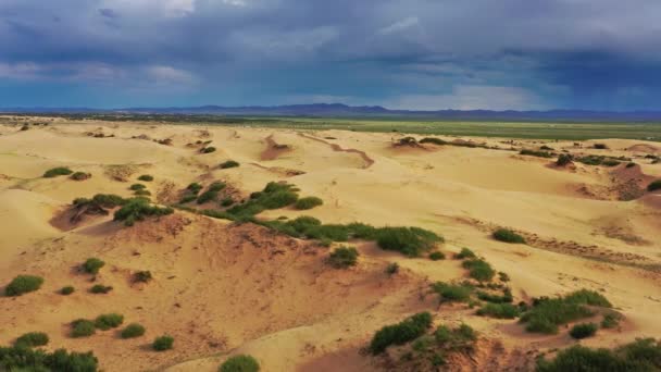 モンゴルの砂丘エルセン タサライ バヤン の空中写真4K — ストック動画