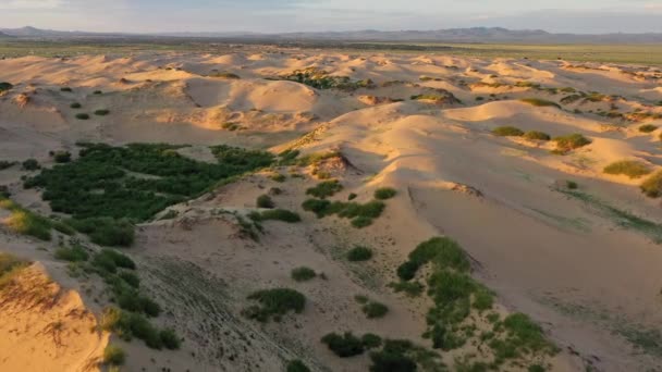 Vista Aérea Das Dunas Areia Elsen Tasarhai Bayan Gobi Nascer — Vídeo de Stock