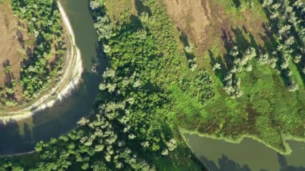Flygfoto Över Slingrande Floden Hoper Skogen Ryssland — Stockvideo