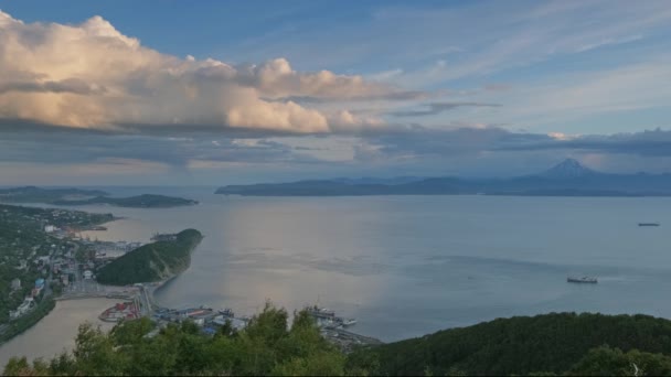 Petropawlowsk Kamtschatski Stadt Awatscha Bucht Pazifischer Ozean Und Seehafen Russisch — Stockvideo