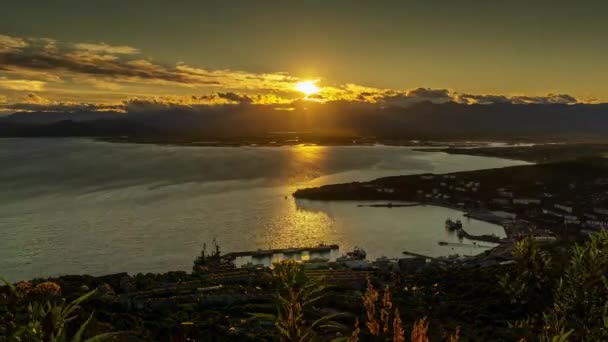 Sonnenuntergang Der Bucht Von Avacha Halbinsel Kamtschatka Russland Zeitraffer — Stockvideo