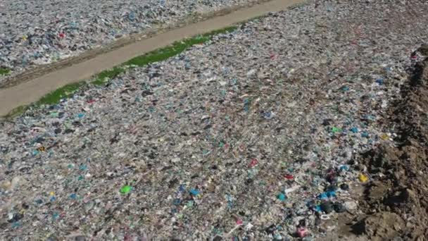 Légi Felvétel Szilárd Háztartási Hulladék Nyílt Tárolásáról Környezet Talajszennyezés Műanyag — Stock videók