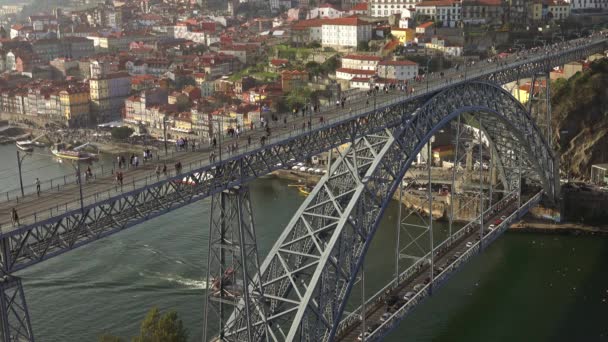 Douro River Dom Luis Bridge Porto Portugal — Stock Video