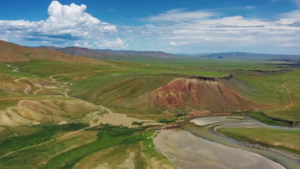 Vue Aérienne Des Steppes Des Montagnes Dans Vallée Orkhon Mongolie — Video