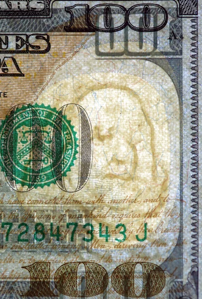 Watermerk op nieuwe honderd dollar bill — Stockfoto