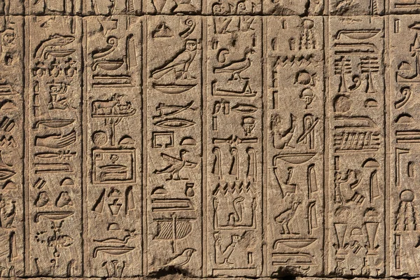 Hieroglyfiska sniderier i antikt egyptiskt tempel — Stockfoto