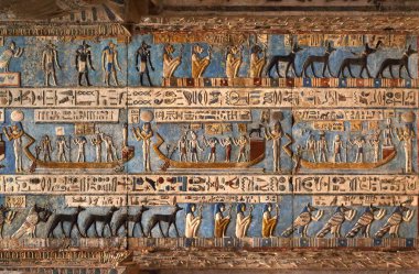 Hieroglyphic carvings in ancient egyptian temple clipart