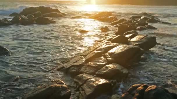 Zeegolven bij zonsondergang — Stockvideo