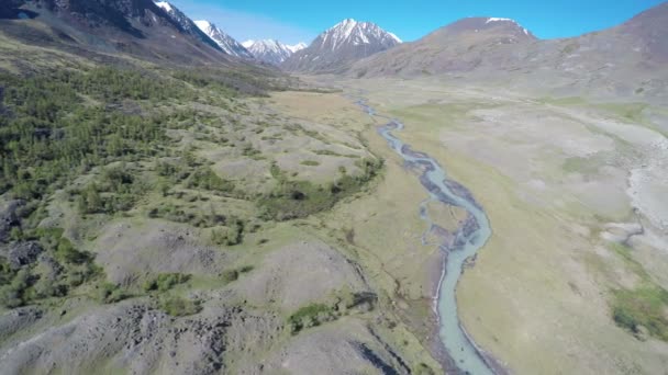 Полет над горной рекой на Алтае — стоковое видео