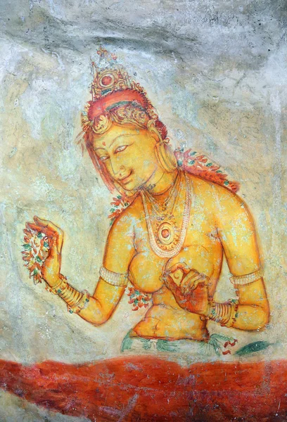 Sigiriya maiden - frescoes at fortress in Sri Lanka — Stock Photo, Image
