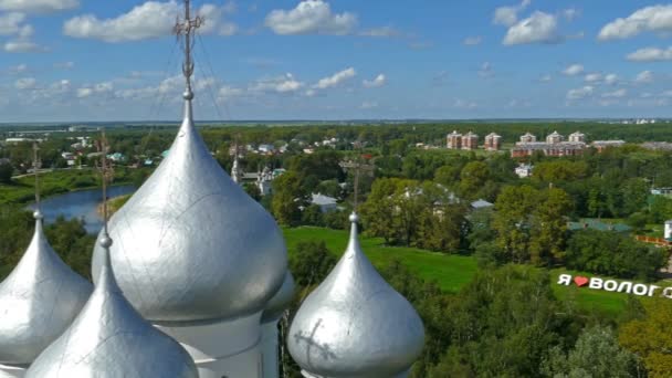 Vologda centrum města s katedrálou — Stock video