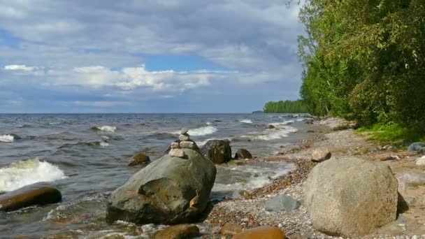 Oever van Onega lake — Stockvideo