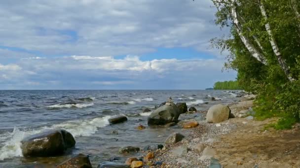 Costa do lago Onega — Vídeo de Stock