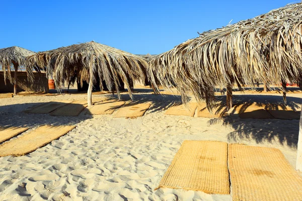 Umbrellas and mats on the beach — Stock Photo, Image