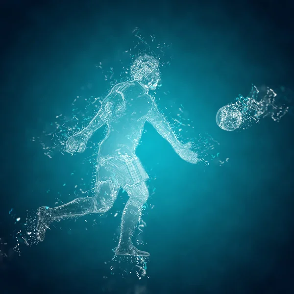 Un gardien de but abstrait donne un coup de pied au ballon. Effet glace cristal — Photo