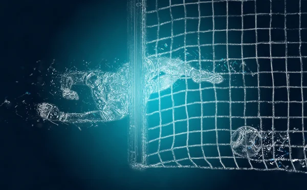 Abstract soccer goalkeeper misses a ball. Crystal ice effect — Stock Photo, Image