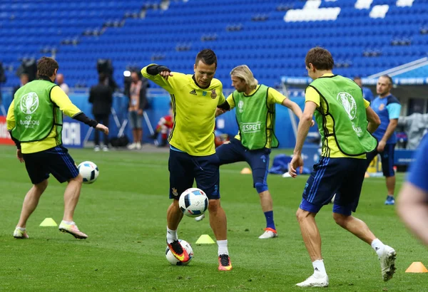 Uefa Euro 2016: ウクライナ前マッチ トレーニングがリヨンで — ストック写真