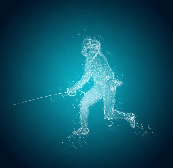 Abstract Sabre Fencer. Crystal ice effect — Stock Photo, Image