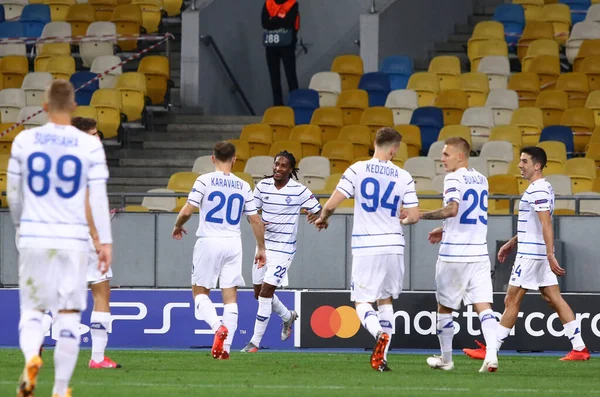 Kyiv Ukraine Septembrie 2020 Jucătorii Dynamo Kiev Sărbătoresc După Marcat — Fotografie, imagine de stoc