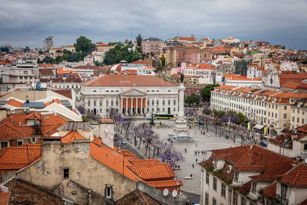 Vista Aérea Del Horizonte Ciudad Vieja Lisboa Portugal Vista Plaza — Foto de Stock