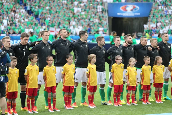 Lyon França Junho 2016 Jogadores Seleção Irlandesa Futebol Ouvem Hino — Fotografia de Stock