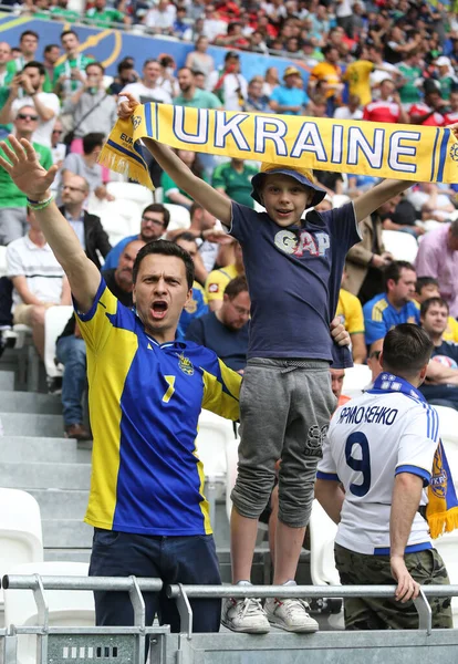 Lyon Frankreich Juni 2016 Ukrainische Fans Zeigen Ihre Unterstützung Während — Stockfoto