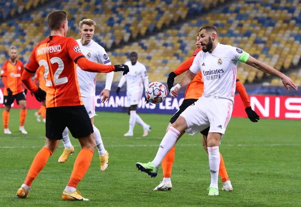 Kyiv Ukraine Dezembro 2020 Jogadores Shakhtar Donetsk Laranja Real Madrid — Fotografia de Stock