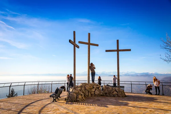 Como Olaszország December 2016 Viewpoint Közelében Volta Világítótorony Brunate Faluban — Stock Fotó