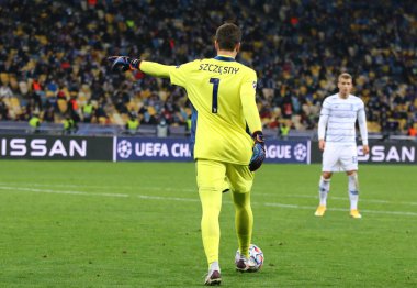 KYIV, UKRAINE - 20 Ekim 2020: Juventus kalecisi Wojciech Szczesny UEFA Şampiyonlar Ligi maçında Ukrayna 'nın Kyiv kentindeki NSC Olimpiyskyi stadyumunda Dinamo Kyiv' e karşı maç yapıyor. Juve 2-0 kazandı.