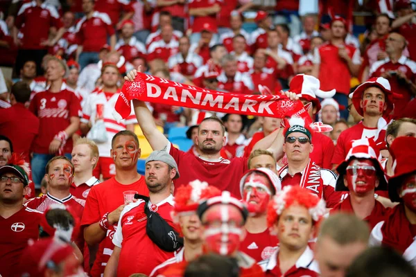 Lviv Ucraina Giugno 2012 Tifosi Danesi Calcio Mostrano Loro Sostegno — Foto Stock