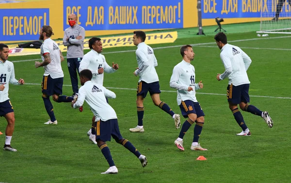 Kyiv Ukraine Οκτωβρίου 2020 Παίκτες Της Ισπανίας Εθνική Ομάδα Τρέχει — Φωτογραφία Αρχείου